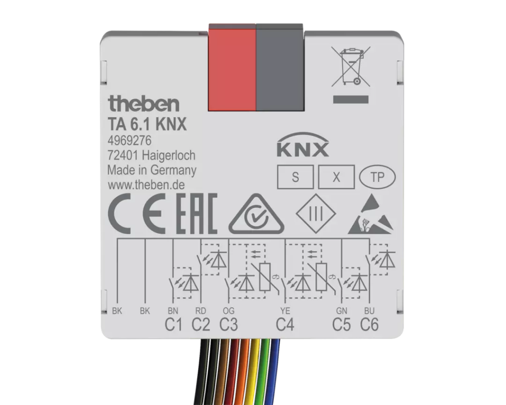 KNX pille TA6.1, 6-kanal inn/ut, m/temp. inng.